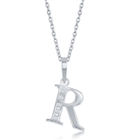 sterling silver & diamond initial letter R