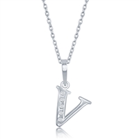 sterling silver diamond initial letter V necklace