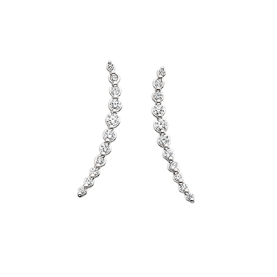 14k white gold curved diamond earrings
