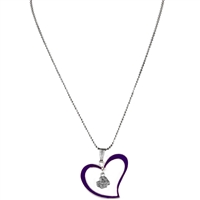 Silver East Carolina Pirate Logo Purple & Silver Heart Necklace