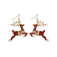 Fashion Red & White Christmas Reindeer Holiday Season Gold-Toned Fish Hook Earrings