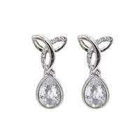 Luxury Fashion Precision-Cut Diamond Cubic Zirconia Crystal Triple Infinity Pear-Shaped White Gold Earrings