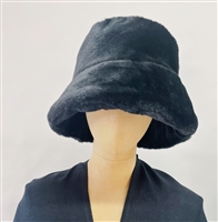 Black Warm & Cozy Soft Faux Fur Fashion Bucket Hat