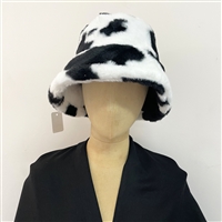 Black & White Cow Print Design Warm & Cozy Soft Faux Fur Fashion Bucket Hat