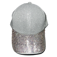 Sparkling Iridescent Rhinestones Glittery White Cotton Hat With Adjustable Strap