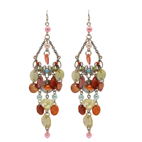 Stylish Decorative Cable Chain Colored Beads, Crystals, and Charms Gold-Tone Fish Hook Earrings