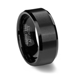 Black Brushed Tungsten Carbide Wedding Ring with Beveled Edge