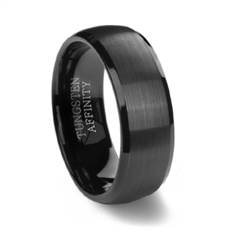 Black Brushed Domed Mens Tungsten Wedding Ring