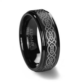 Black Tungsten Ring Brushed Laser Celtic Design