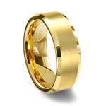 Gold Brushed Finish Tungsten Carbide Wedding Ring & Polished Beveled Edge