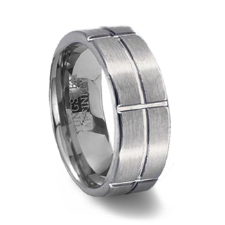 Brushed Tungsten Ring & Intersecting Grooves