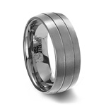 Brushed Finish Tungsten Carbide Ring & 2 Polished Grooves