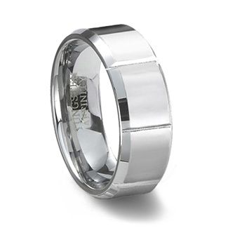 Slotted Polished Mens Tungsten Carbide Ring with Beveled Edges