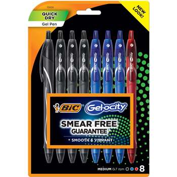 Bic Gel-Ocity Gel Pens Assorted 8Pk Quick Dry Retr, BICRGLCGP81AST
