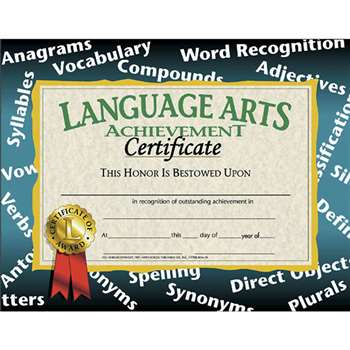 Certificates Language Arts 30/Pk Achievement 8.5 X 11 By Hayes School Publishing
