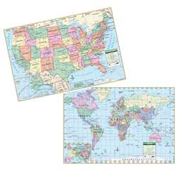 Us/ World Politcal Rolled Laminated Map Set, 40" X 28" - Uni2517627 By Universal Map Group