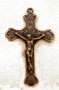 Leaves and Hearts Crucifix 2" - Catholic religious rosary parts in authentic antique and vintage styles with amazing detail. Large collection of crucifixes, centerpieces, and heirloom medals made by hand in true bronze and .925 sterling silver.