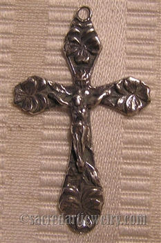 Flowers Crucifix 1 1/2" - Catholic religious rosary parts in authentic antique and vintage styles with amazing detail. Large collection of crucifixes, centerpieces, and heirloom medals made by hand  in true bronze and .925 sterling silver.