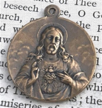 Sacred Heart Medal 1" - Catholic religious medals in authentic antique and vintage styles with amazing detail. Large collection of heirloom pieces made by hand in California, US. Available in true bronze and sterling silver.