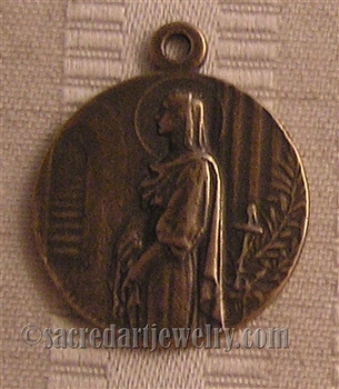St Philomena Medal 1" - Catholic religious medals in authentic antique and vintage styles with amazing detail. Large collection of heirloom pieces made by hand in California, US. Available in sterling silver and true bronze