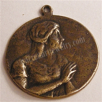 Mary Magdalene Medal Profile 1"  - Catholic religious medals in authentic antique and vintage styles with amazing detail. Large collection of heirloom pieces made by hand in California, US. Available in true bronze and sterling silver