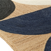 Elitis Rocky tapis accent rug.   Navy blue and black circle pattern weave handmade jute area rug.  Click for details and checkout >>