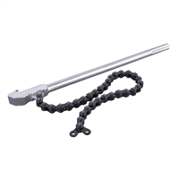 Use to loosen and or grip an array of round, square, or other multifaceted objects with a 24" heat-treated chain, 20" chrome-plated handle for extra leverage, and knurled handle for grip.