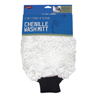 Wash Mitt, 2 in 1, Deep Pile Chenille with Scrub Netting, Elastic Cuff, Carded