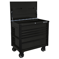 41 in. 6-Drawer Stainless Steel Slider Top Tool Cart with Bumpers, Matte Black with Black-Drawer Pulls
