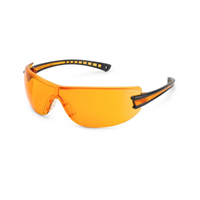 LuminaryÂ® Safety Glasses, Wraparound Orange Anti-Scratch Lens, Black Temple, Lightweight