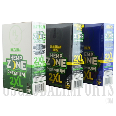 HW-107 Hemp Zone Premium 2XL Wraps | 25 Pouch Boxes | Flavor Choices