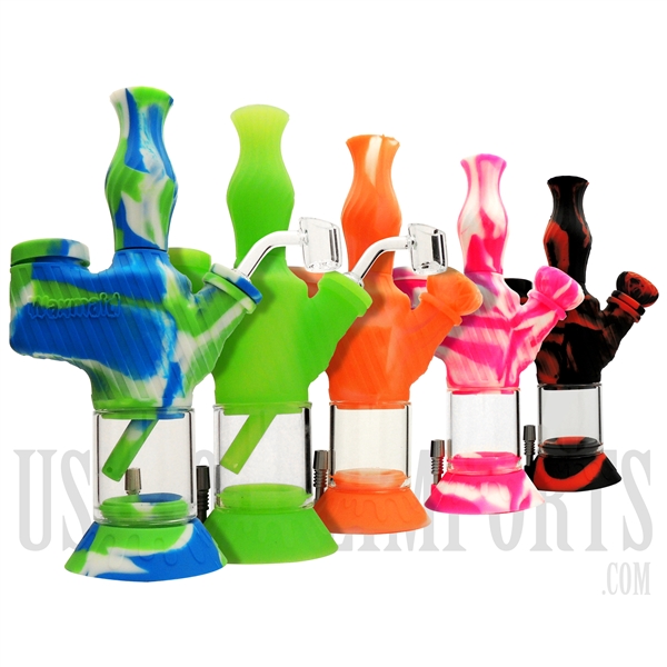 WP-2101 9" Soldier 2 in 1 Silicone Water Pipe & Nector Collector by Waxmaid. Assorted Colors