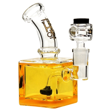 WP-HK498-Y 6" Krave Freezable Cube Rig Water Pipe + Showerhead + Stemless | Yellow