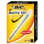 BIC Round Stic Ballpoint Pen, Translucent Barrel, Black