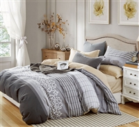 Rome Gray Damask 100% Cotton Reversible Comforter Set