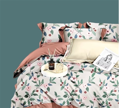Tess Red/Gray Floral 100% Cotton Reversible Comforter Set