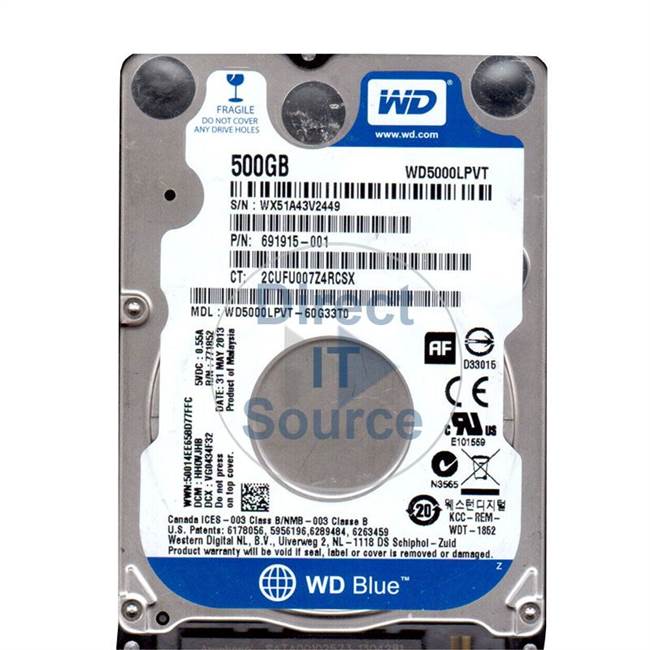 HP 691915-001 - 500GB 7.2K SATA 2.5" Hard Drive