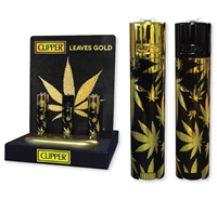 Clipper Metal Leaves Gold Refillable Lighter 12/Tray