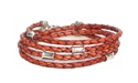 RUST Leather Double Double Bracelet with 4 mm Silver Beads