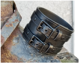 2 1/4" Leather Wristband / Two Buckles, Full Wrap Style