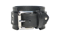 1 3/4" BLACK Leather Wristband with SILVER Buckle
