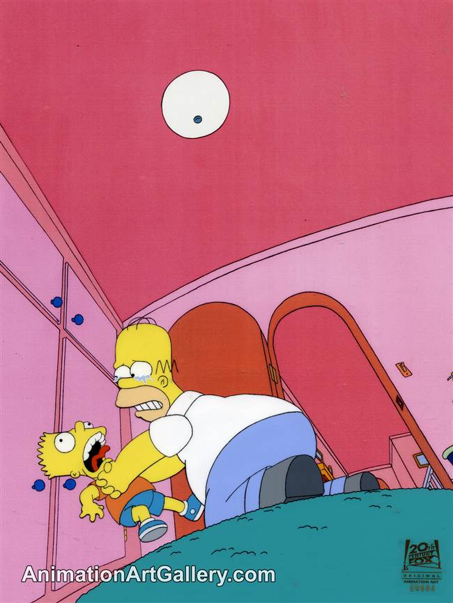 Production Cel of Homer Simpson and Bart Simpson from Half Decent Proposal