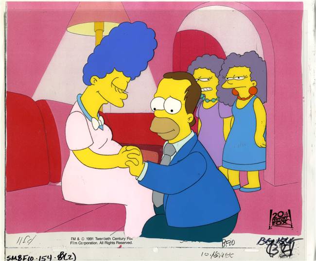 Original Production Cel of Homer, Marge, Patty and Selma from I Married Marge (1991)