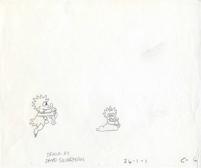 Original Production Drawing of Lisa and Maggie Simpson from Tracey Ullman Show (1987-1989)