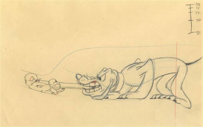 Original Production Drawing of Pluto and Gopher from Pluto and the Gopher (1950)