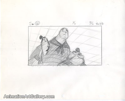 Storyboard of Yao, Ling, and Chien Po from Mulan