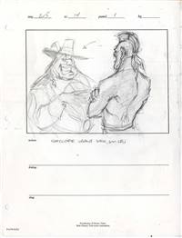 Original Storyboard Drawing of Ratcliffe and Uti from Pocahontas II: Journey to a New World (1998)