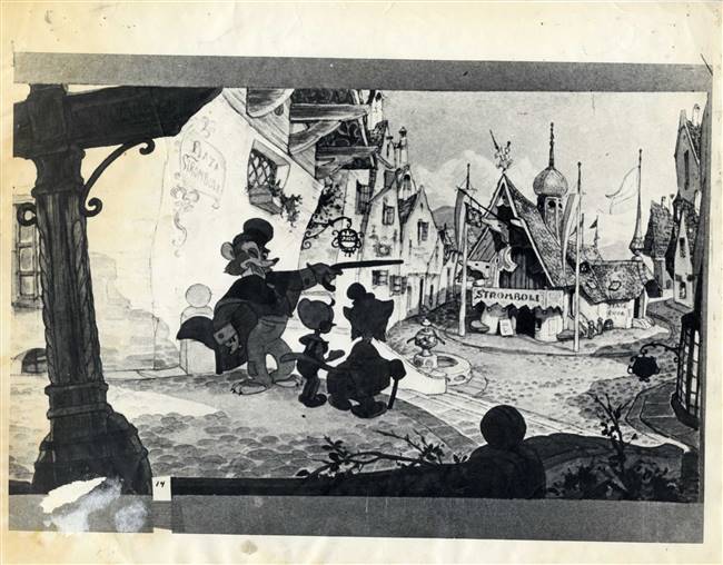 Original Photostat of Foulfellow, Pinocchio, and Gideon from Pinoccio (1940)