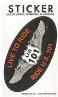 LIVE TO RIDE, RIDE US 101 souvenir sticker