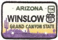 WINSLOW ARIZONA embroidered license plate patch.
